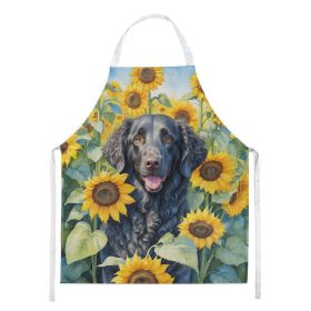 Curly-Coated Retriever in Sunflowers Apron Cooking Kitchen Server Baking Crafts Gardening for Adult Women Men, Unisex, Large, Multicolor