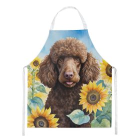 Chocolate Poodle in Sunflowers Apron Cooking Kitchen Server Baking Crafts Gardening for Adult Women Men, Unisex, Large, Multicolor