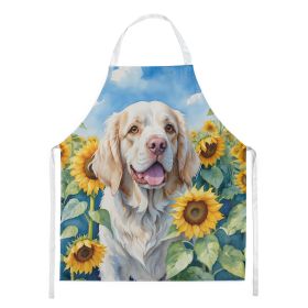 Clumber Spaniel in Sunflowers Apron Cooking Kitchen Server Baking Crafts Gardening for Adult Women Men, Unisex, Large, Multicolor