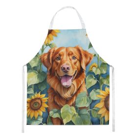 Nova Scotia Duck Toller in Sunflowers Apron Cooking Kitchen Server Baking Crafts Gardening for Adult Women Men, Unisex, Large, Multicolor