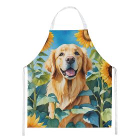 Golden Retriever in Sunflowers Apron Cooking Kitchen Server Baking Crafts Gardening for Adult Women Men, Unisex, Large, Multicolor