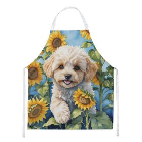 Maltipoo in Sunflowers Apron Cooking Kitchen Server Baking Crafts Gardening for Adult Women Men, Unisex, Large, Multicolor