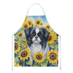 Japanese Chin in Sunflowers Apron Cooking Kitchen Server Baking Crafts Gardening for Adult Women Men, Unisex, Large, Multicolor