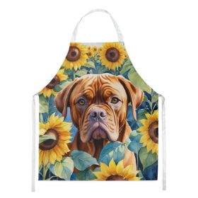 Dogue de Bordeaux in Sunflowers Apron Cooking Kitchen Server Baking Crafts Gardening for Adult Women Men, Unisex, Large, Multicolor