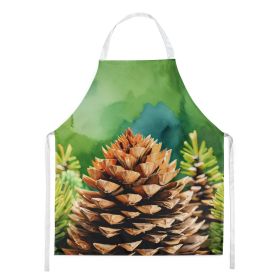 Maine White Pine Cone and Tassels in Watercolor Apron Cooking Kitchen Server Baking Crafts Gardening for Adult Women Men, Unisex, Large, Multicol