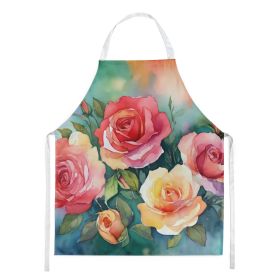 Oklahoma Roses in Watercolor Apron Cooking Kitchen Server Baking Crafts Gardening for Adult Women Men, Unisex, Large, Multicolor