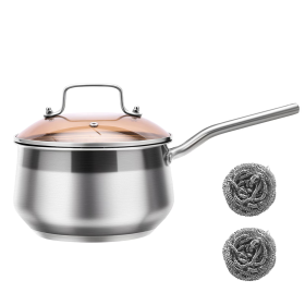 WANGYUANJI Non-Stick Stainless Steel Saucepan With Lid, 2.85QT Small Soup Pot For All Stoves, Oven Save, Dishwasher Safe (Color: silver)