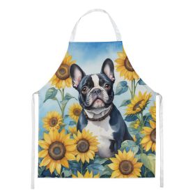 French Bulldog in Sunflowers Apron Cooking Kitchen Server Baking Crafts Gardening for Adult Women Men, Unisex, Large, Multicolor (Default: Default)