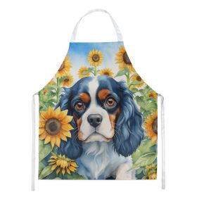 Cavalier Spaniel in Sunflowers Apron Cooking Kitchen Server Baking Crafts Gardening for Adult Women Men, Unisex, Large, Multicolor (Default: Default)