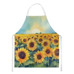 Kansas Sunflowers in Watercolor Apron Cooking Kitchen Server Baking Crafts Gardening for Adult Women Men, Unisex, Large, Multicolor (Default: Default)
